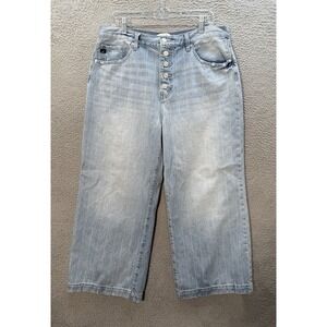 KanCan Jeans Womens 15/31 Blue Dylan 90s Wide Leg Button Fly Distressed Preppy